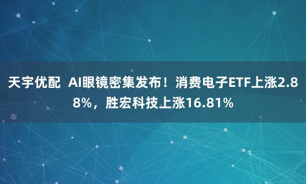 天宇优配  AI眼镜密集发布！消费电子ETF上涨2.88%，胜宏科技上涨16.81%